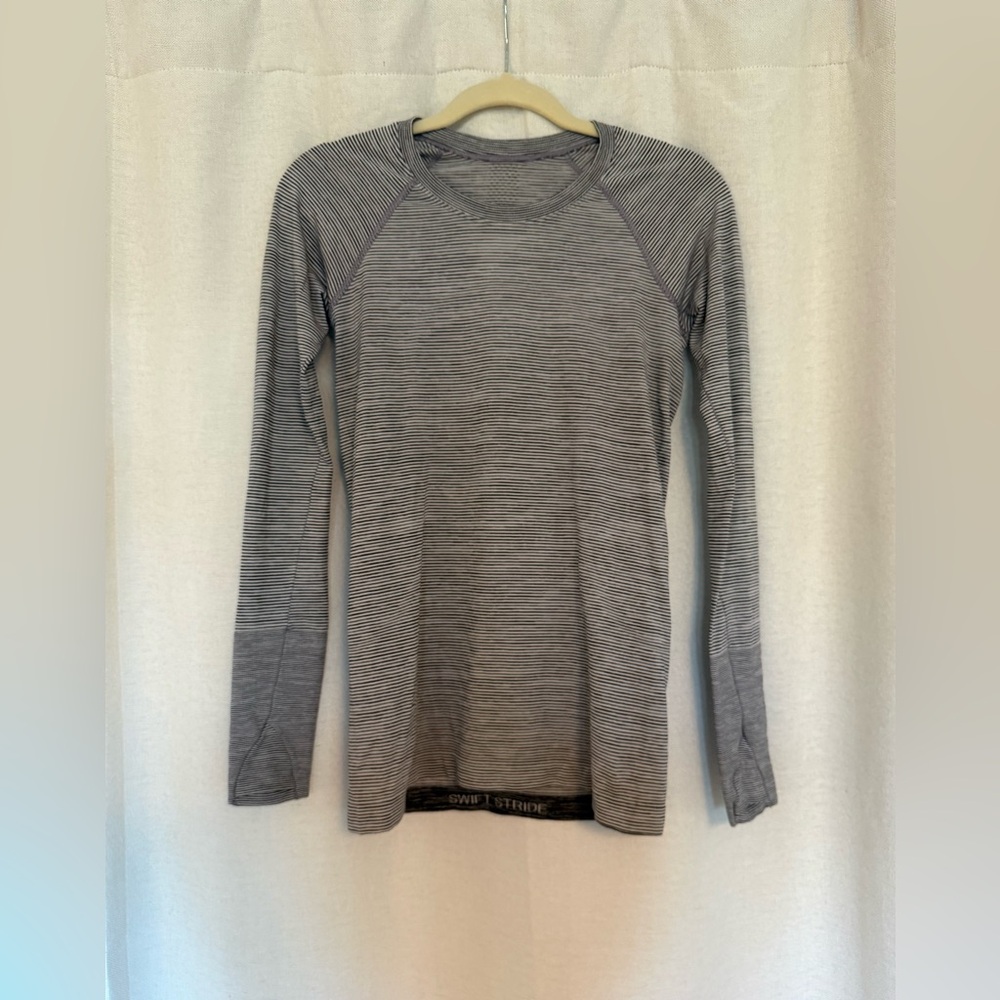 Lululemon Gray Striped Long Sleeve Workout Top